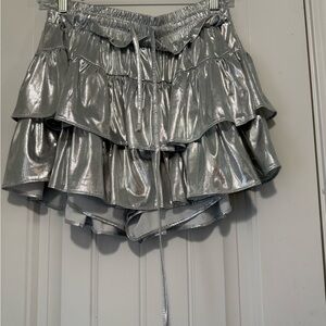 Shimmering Silver High Waist Ruffle Shorts